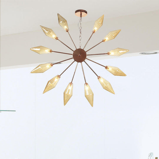 Moderner industrieller Sputnik-Kronleuchter mit Bernstein-/Klarglas – 6/9/12 Lichter – Schwarz-/Kupfer-/Chrom-Oberflächen