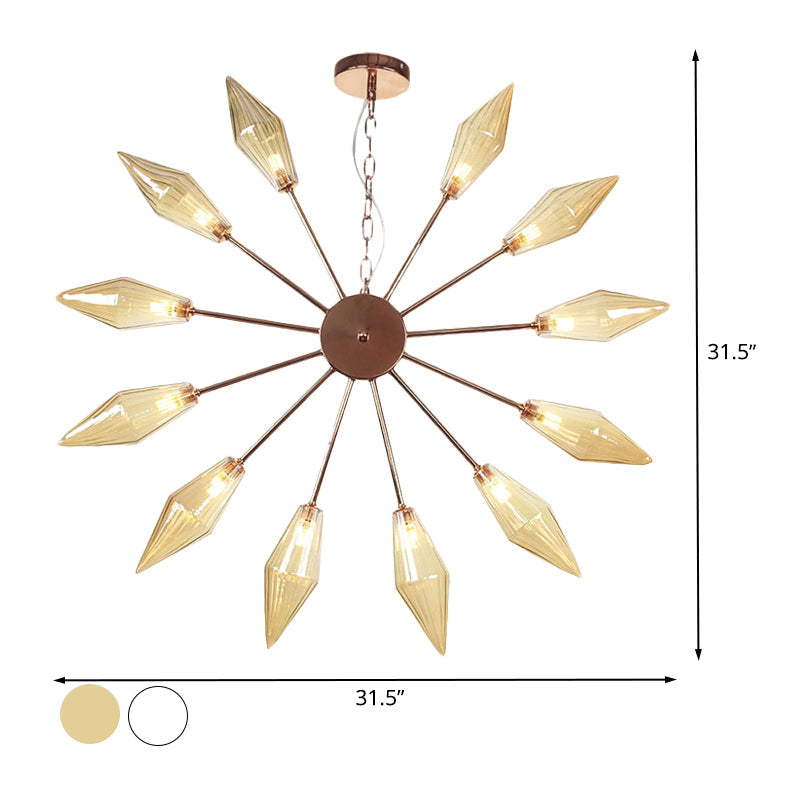 Moderner industrieller Sputnik-Kronleuchter mit Bernstein-/Klarglas – 6/9/12 Lichter – Schwarz-/Kupfer-/Chrom-Oberflächen