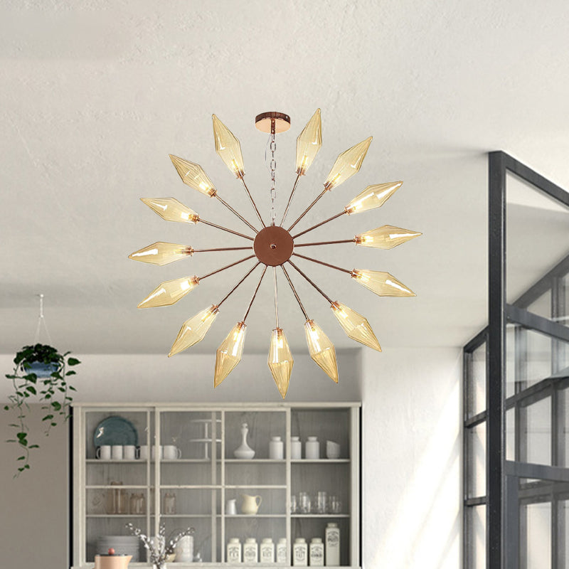 Moderner industrieller Sputnik-Kronleuchter mit Bernstein-/Klarglas – 6/9/12 Lichter – Schwarz-/Kupfer-/Chrom-Oberflächen