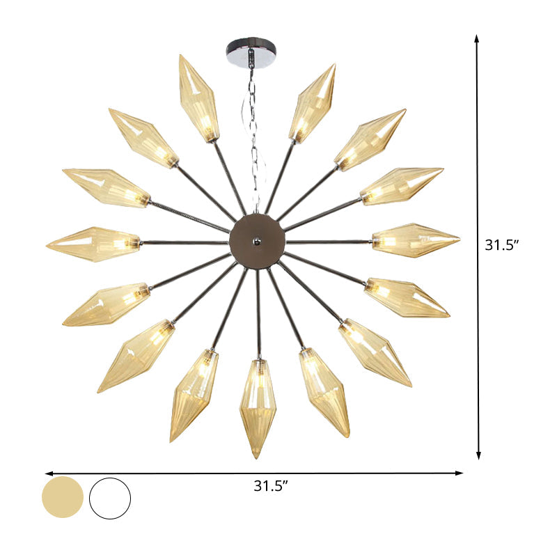 Moderner industrieller Sputnik-Kronleuchter mit Bernstein-/Klarglas – 6/9/12 Lichter – Schwarz-/Kupfer-/Chrom-Oberflächen