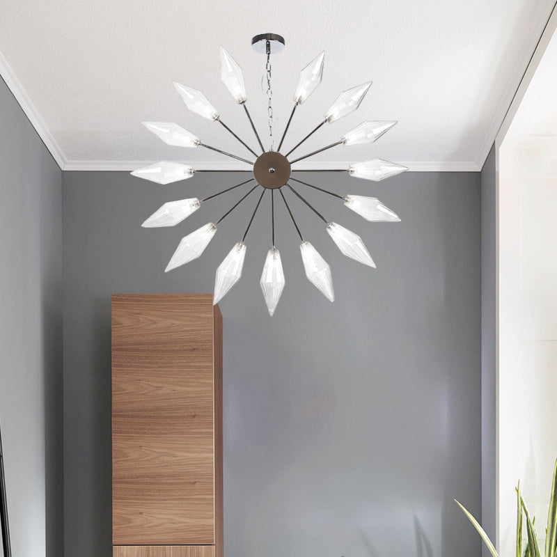 Moderner industrieller Sputnik-Kronleuchter mit Bernstein-/Klarglas – 6/9/12 Lichter – Schwarz-/Kupfer-/Chrom-Oberflächen