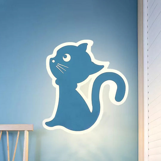Sleek Metal Kitten Wall Light - Vibrant Macaron Colors For Bedroom Or Kindergarten