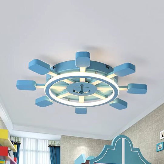 Blue Nautical Rudder Led Ceiling Light With Anchor Metal Lamp - Perfect For Kid’s Bedrooms