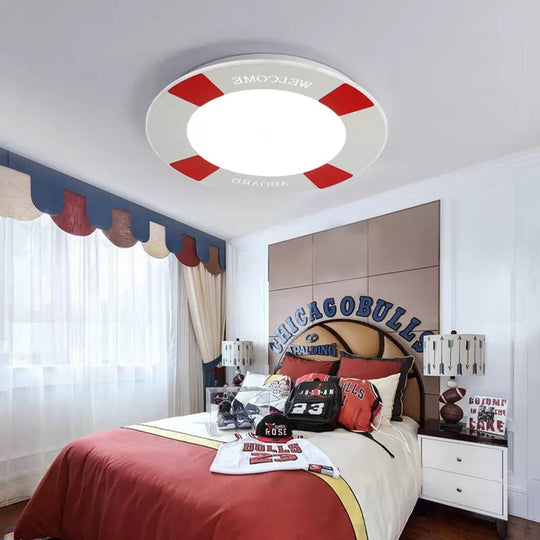 Cartoon Led Flush Mount Ceiling Light For Childs Bedroom Swim Ring Red