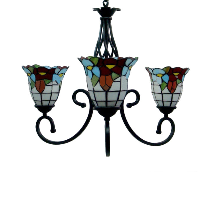 Tiffany Style Stained Glass Chandelier With Flower Design - 3/5 Lights Ideal For Hotels