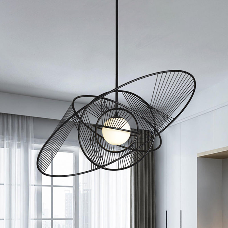 Contemporary Black Iron Suspension Light - 1-Light Living Room Hanging Lamp Kit