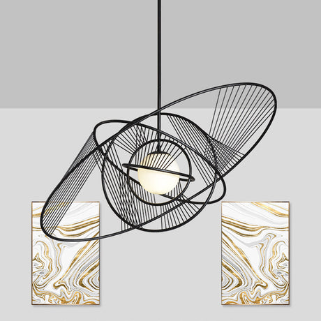 Contemporary Black Iron Suspension Light - 1-Light Living Room Hanging Lamp Kit