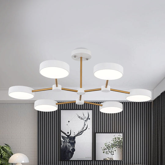 Modern Drum Pendant Chandelier Metallic Finish 6 Lights Black/White Hanging Ceiling Lamp
