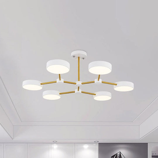 Modern Drum Pendant Chandelier Metallic Finish 6 Lights Black/White Hanging Ceiling Lamp