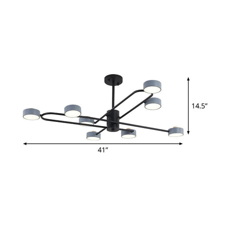 Minimalist Grey Chandelier - 8 Heads Living Room Ceiling Pendant Light With Drum Iron Shade