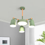 Modern Metal Chandelier With Radial Design And 3/5 Bulbs - Grey/Green Barrel Drum Pendant 3 / Green