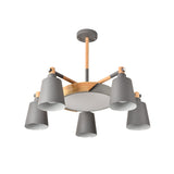 Modern Metal Chandelier With Radial Design And 3/5 Bulbs - Grey/Green Barrel Drum Pendant