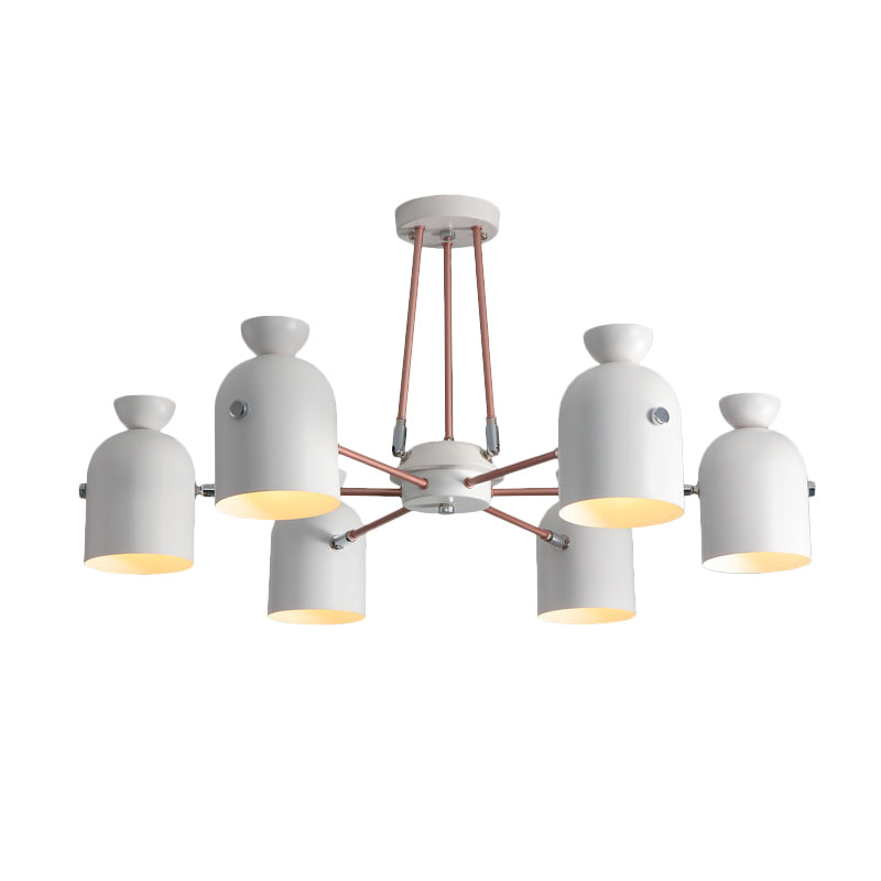 Moderne nordische 6-flammige Kronleuchterlampe mit Halbkapsel-Design und Metallic-Finish in Weiß