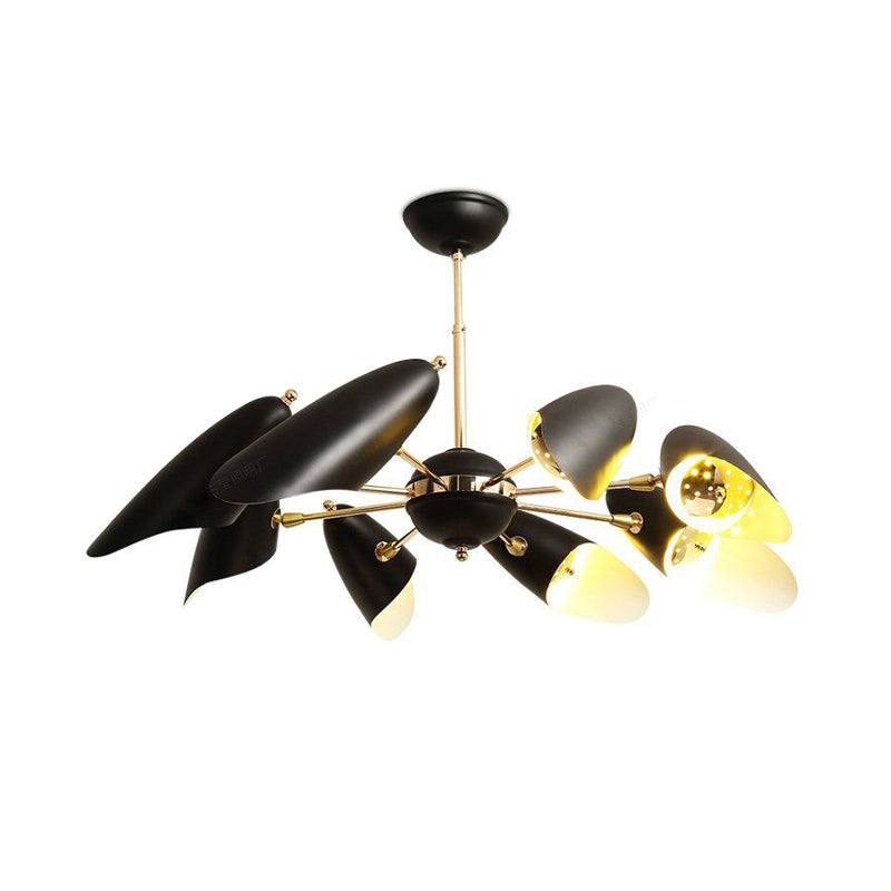 Modern Black Iron Chandelier Bevel Cut Design 8 Bulbs Ceiling Pendant Lamp for Living Room Black