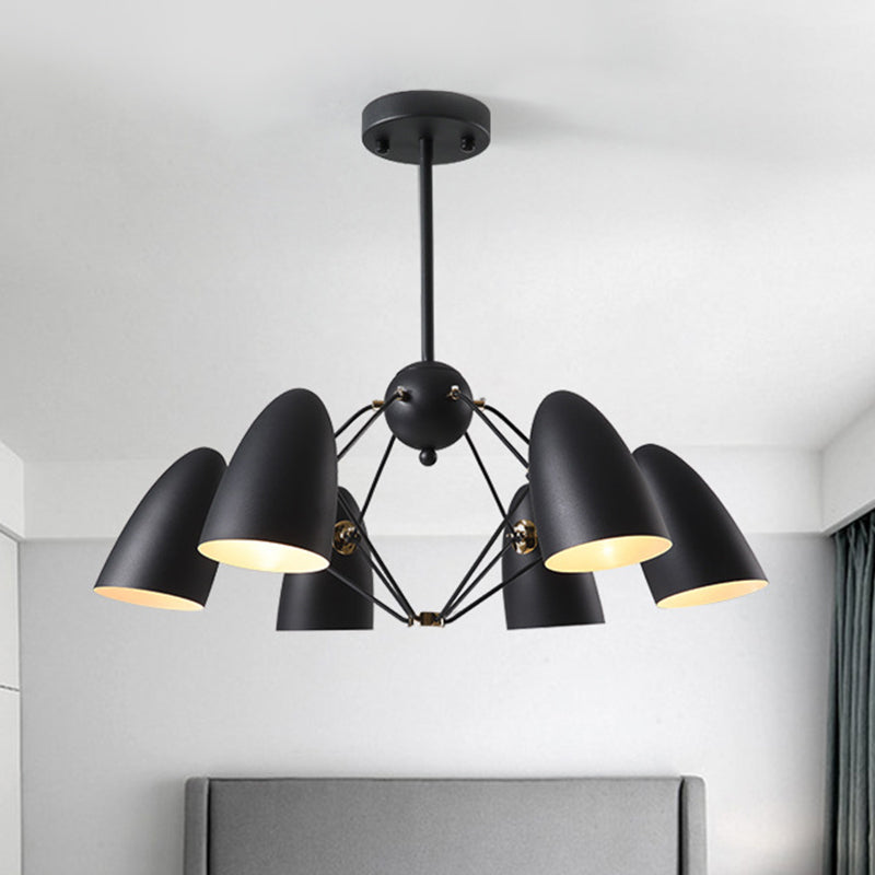 Contemporary 6-Light Downward Metal Shade Chandelier In White/Black Finish - Bullet Ceiling Fixture