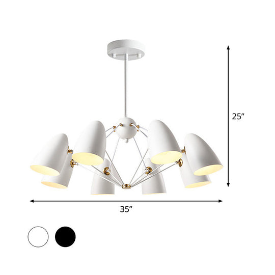 Contemporary Bullet Chandelier Pendant Light - Metal 8-Head Hanging Lamp For Bedroom In Black/White