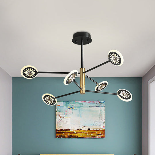 Modern Round Pendant Chandelier Lighting With Metallic Finish - 6/8 Lights Linear Design Black 6 /