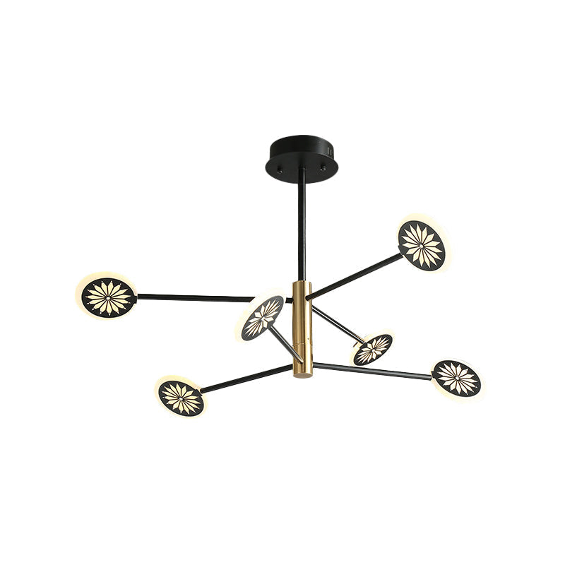 Modern Round Pendant Chandelier Lighting With Metallic Finish - 6/8 Lights Linear Design Black