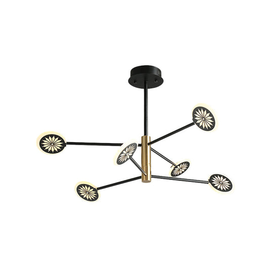 Modern Round Pendant Chandelier Lighting With Metallic Finish - 6/8 Lights Linear Design Black