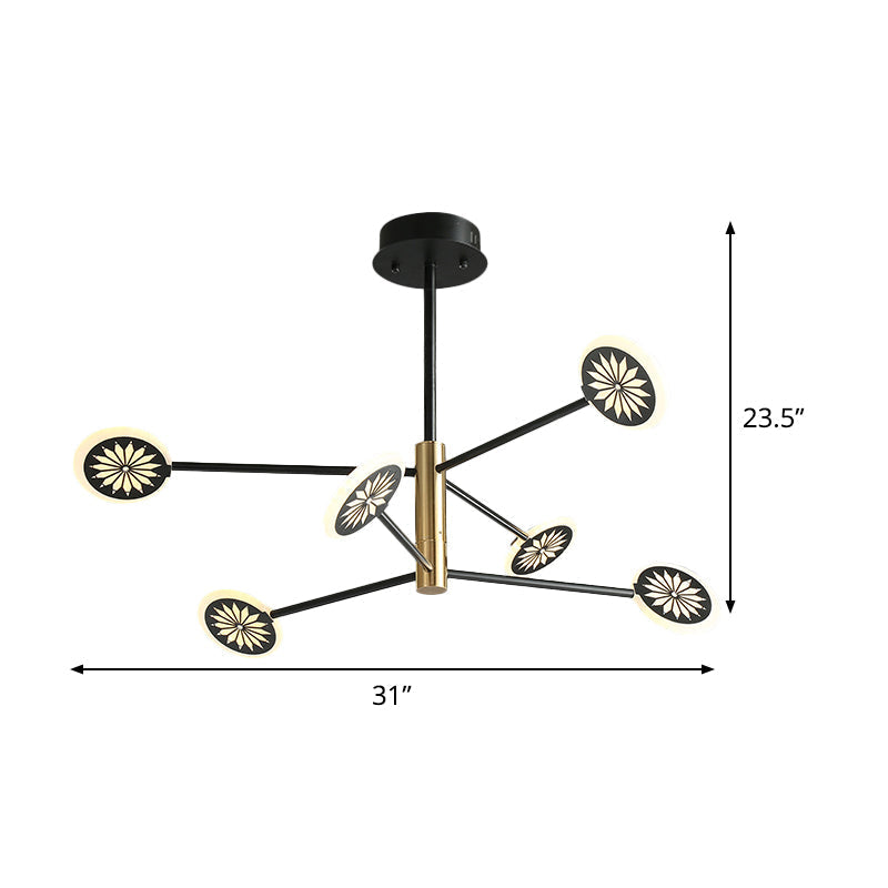 Modern Round Pendant Chandelier Lighting With Metallic Finish - 6/8 Lights Linear Design Black