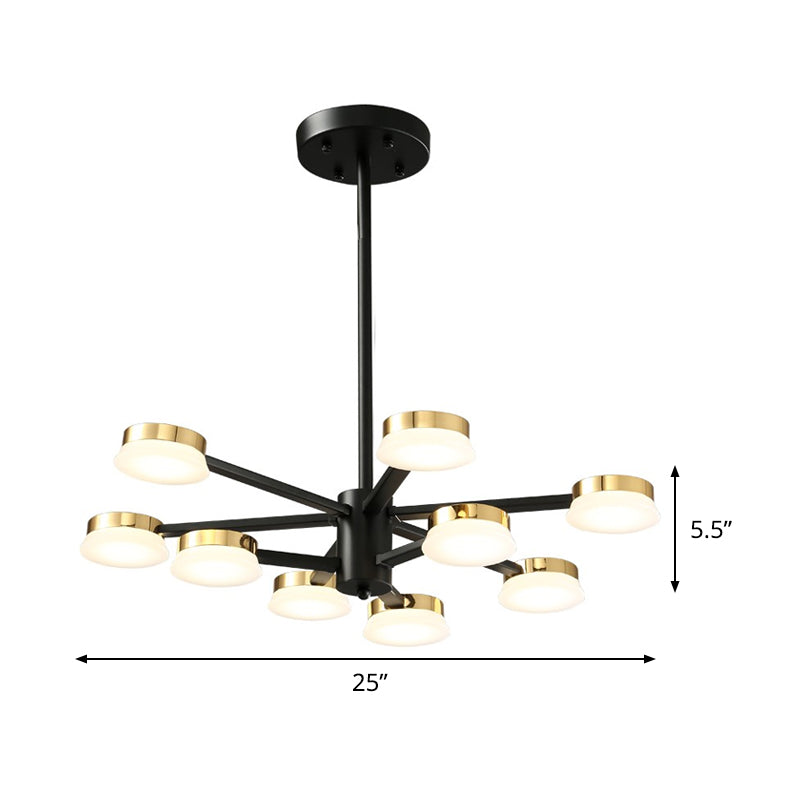 Modernist Radial Metal Chandelier - 9/12 Heads Black Hanging Ceiling Lamp For Living Room