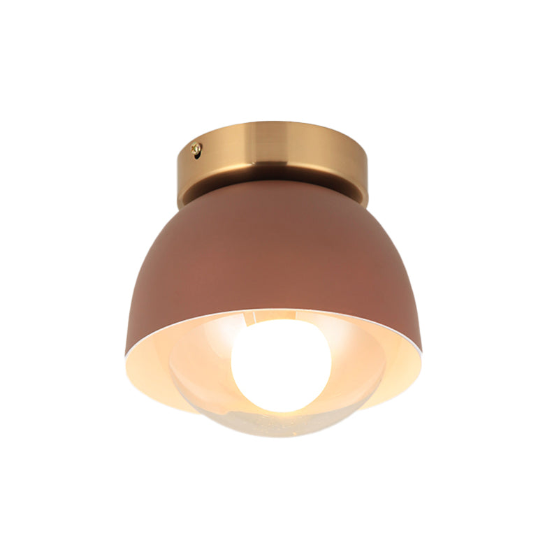 Modern Iron Dome Flush Mount Ceiling Lamp With 1 Head Lighting - Coffee Shade