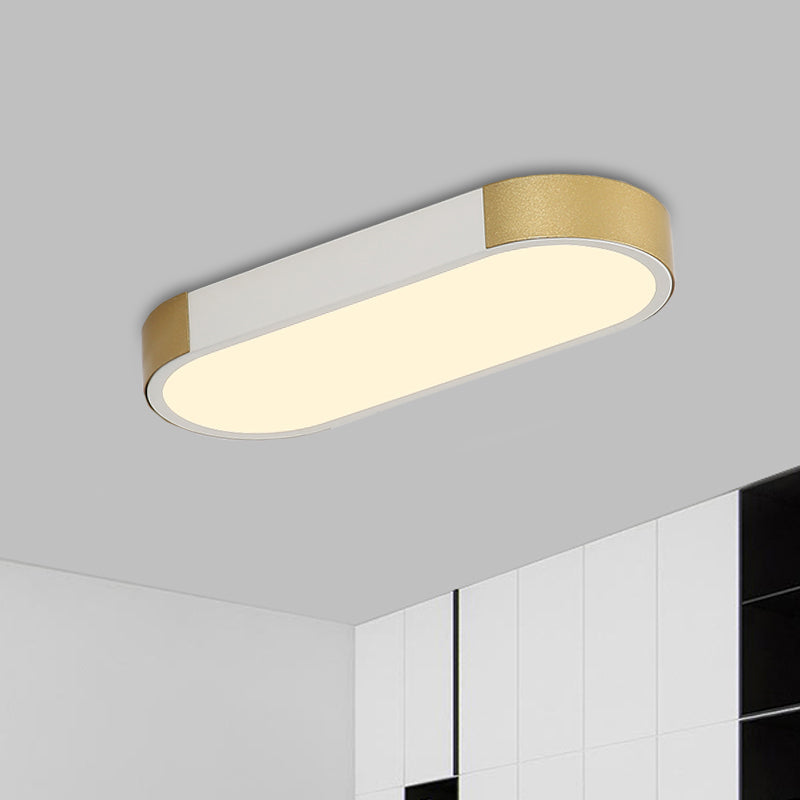 Modern Rectangular Corridor Led Ceiling Flush Mount - Metallic Flushmount Lighting In White/Gold Or