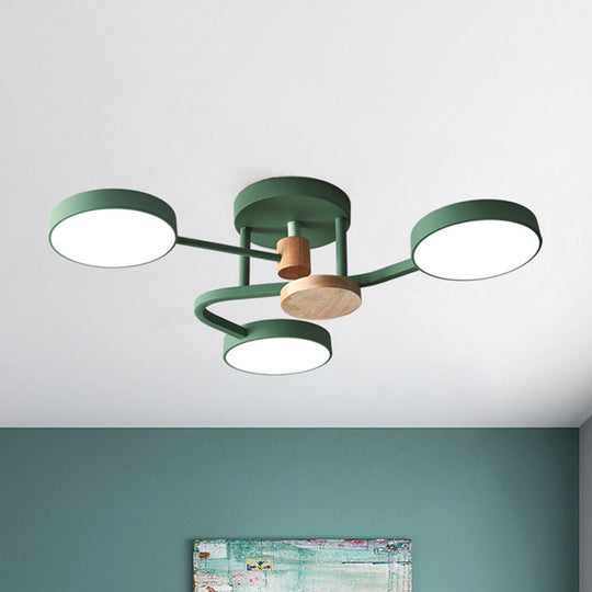 Macaron Metallic Led Flush Mount Lamp In Grey/White/Green - Round Semi-Flush Fixture With Curved