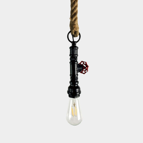 Vintage 1-Bulb Pipe & Valve Pendant Light Bar Lamp - Black/Silver/Copper With Rope Cord
