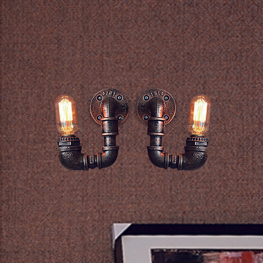 Antiqued Black/Rust/Gold Double Arm Sconce - 2-Light Metallic Wall Lamp For Restaurants