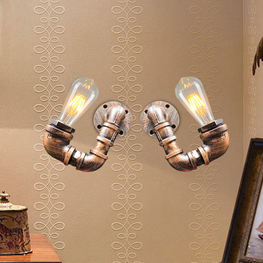 Antiqued Black/Rust/Gold Double Arm Sconce - 2-Light Metallic Wall Lamp For Restaurants