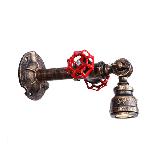 Antique Bronze Pipe And Valve Wall Sconce - 1 Light Lamp 8/10 Width