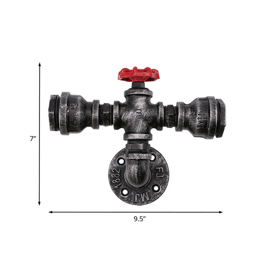 Black Industrial Metal Pipe And Valve Wall Mount Lamp For Balcony - 1/2-Light Lighting Fixture