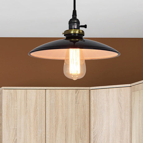 Vintage Metal Flared Hanging 1-Light Pendant Lamp For Balcony Ceiling In White/Black