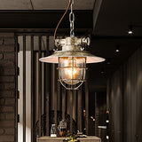 Vintage Silver Down Lighting Industrial Wire Cage Pendant Lamp With Clear Glass Shade Aged