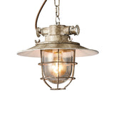 Vintage Silver Down Lighting Industrial Wire Cage Pendant Lamp With Clear Glass Shade