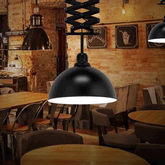 Antiqued Dome Pendant Ceiling Lamp - Telescopic Metallic Design Perfect For Restaurants 1 Bulb