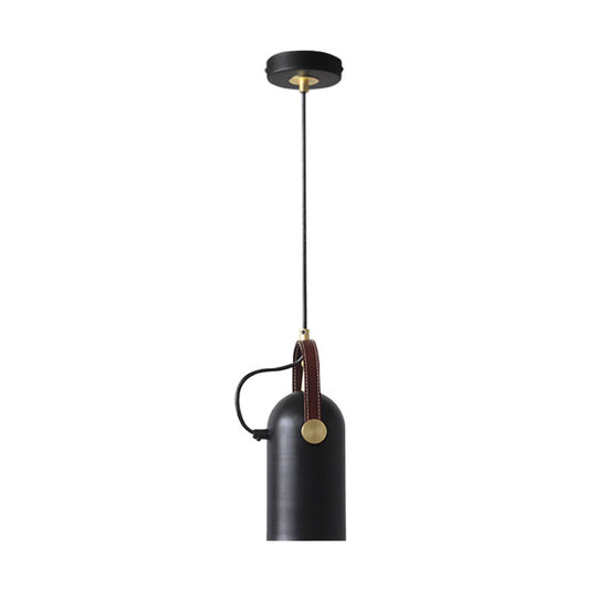 Antiqued Iron Hanging Lamp: Half Capsule With 1-Head & Handle - Black