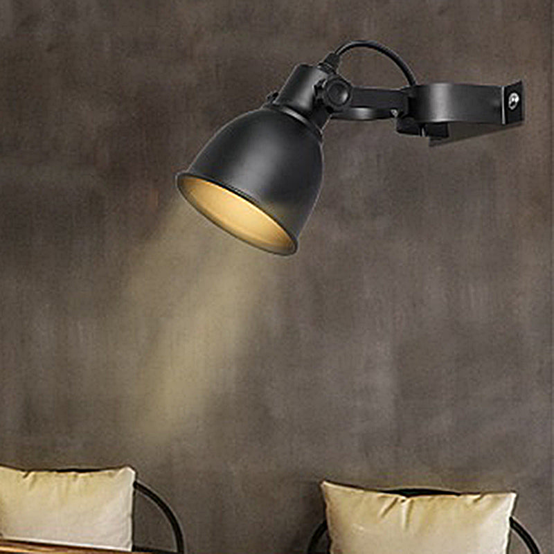 Industrial Iron Dome Wall Light Sconce - Adjustable Handle Black Finish