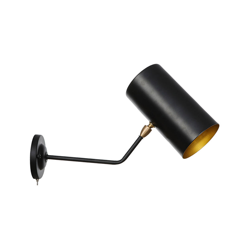 Vintage 1-Light Wall Mount Iron Sconce Lamp In Black With Cylinder Shade - Ideal For Study Room