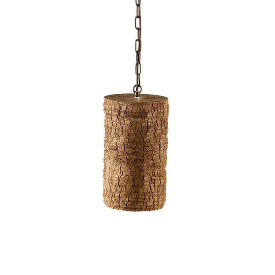 Industrial Brown Resin Pendant Ceiling Lamp - Timber Pile Design 1 Light Cylinder Hanging Kit