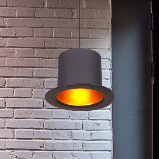 Antiqued Pendant Light Fixture With Hat Shape Metallic Shade - Perfect For Dining Rooms Black
