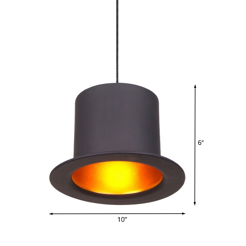 Antiqued Pendant Light Fixture With Hat Shape Metallic Shade - Perfect For Dining Rooms