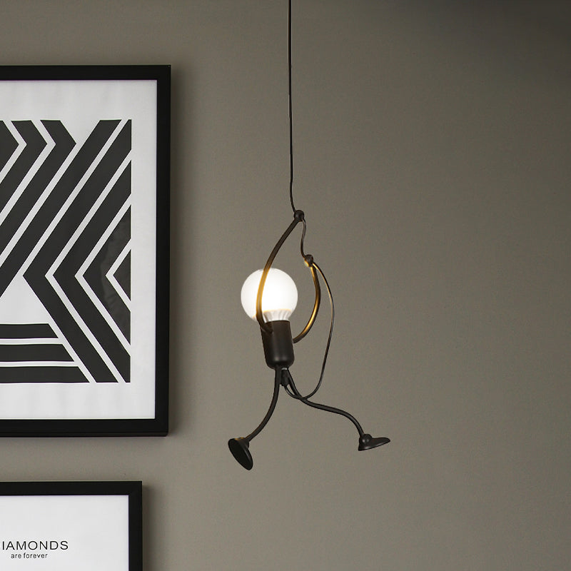 Human Shape Pendant Light: Black Finish Industrial Iron 1-Bulb For Restaurants