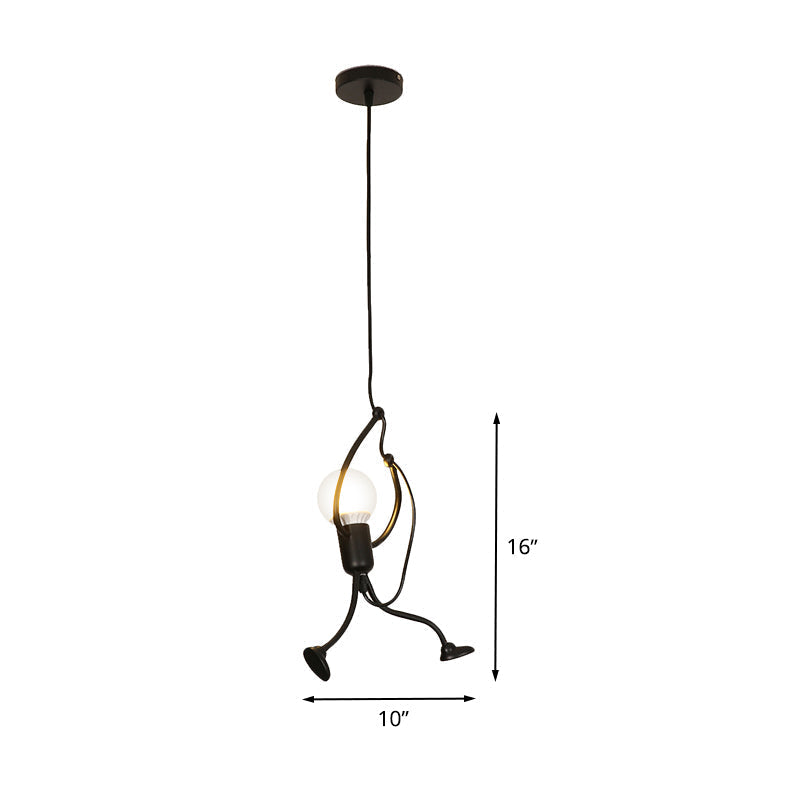 Human Shape Pendant Light: Black Finish Industrial Iron 1-Bulb For Restaurants