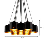 Vintage Hexagon Pendant Chandelier With Black Down Lighting & Honeycomb Design - 7/10/11 Lights