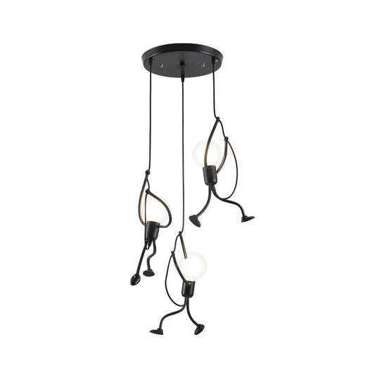 Industrial Hanging Light Fixture With Human Shape Design - 3-Bulb Restaurant Pendant Lamp In Black