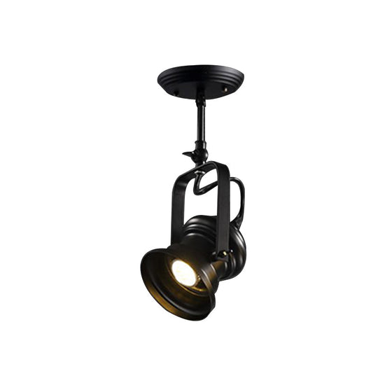 Industrial Style Semi Flush Mount Light Fixture 1-Light Metal Camera Spotlight Mount Lamp In Black
