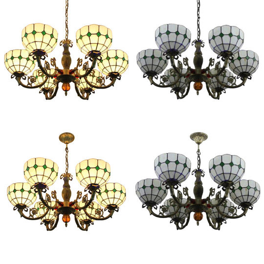 Tiffany Antique Glass Chandelier With 6 Heads In Green/Yellow For Hotel