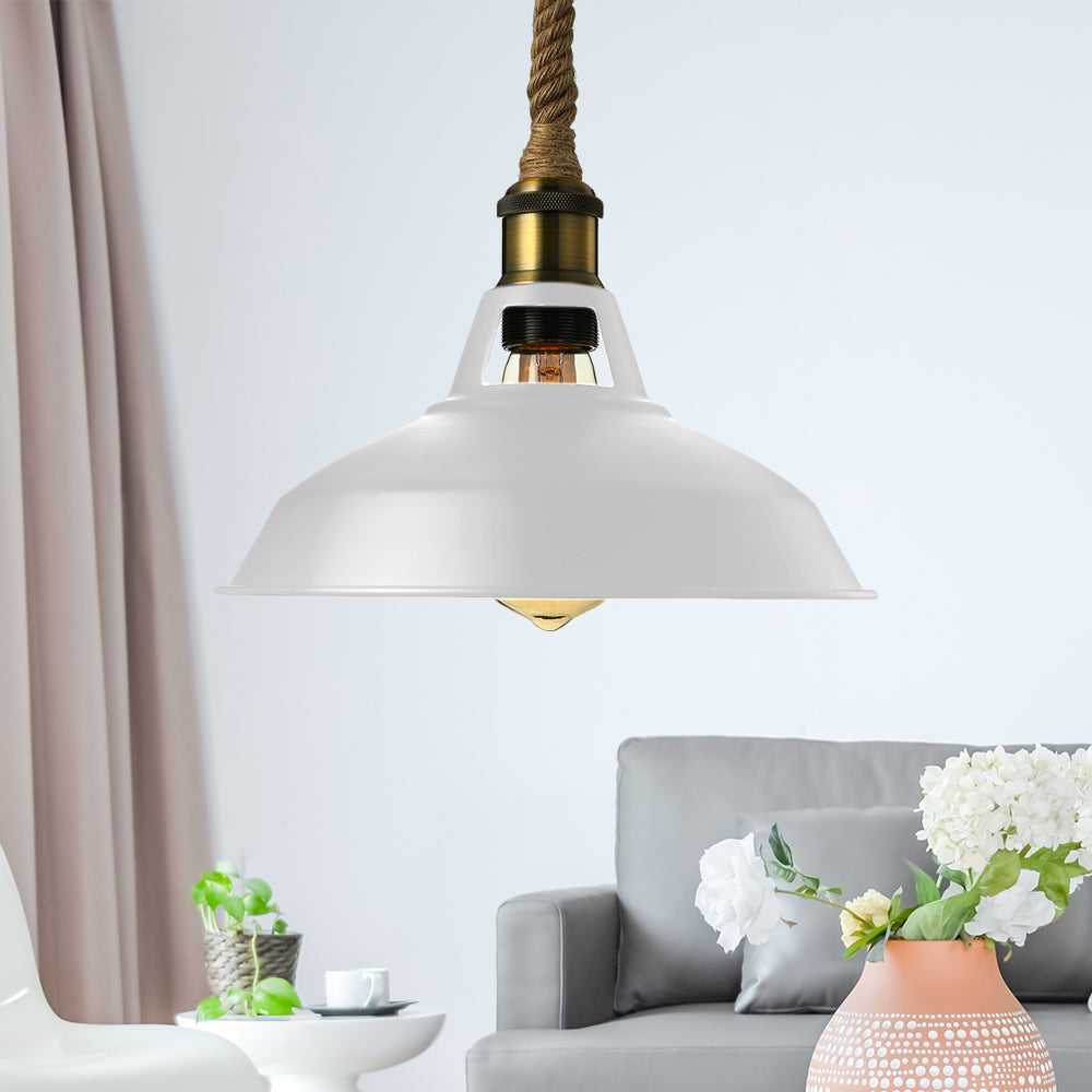 Industrial Metal Pendant Lamp: Barn-Style Shade 1 Light Black/White Ceiling Fixture With Hanging